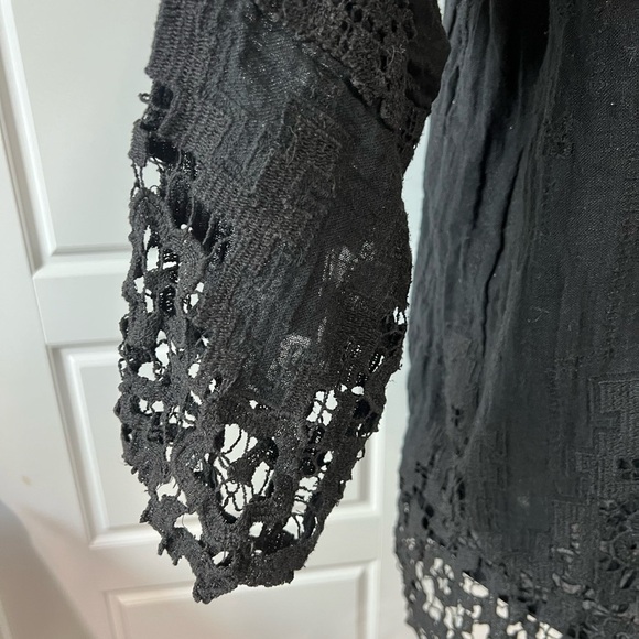 Soft Surrounding Black Embroidered Tunic Crochet Lace Trim Long Sleeve Boho XL - Picture 4 of 10